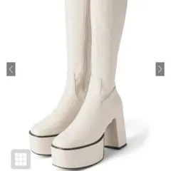 GRL レザーチャンキーヒールロングブーツ　アイボリー