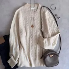 美品▲ユナイテッドアローズ ウール クルーネック　ケーブルニット セーター