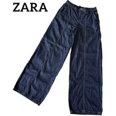 美品 ZARA ザラ デニムワイドパンツ インディゴ センターライン XSのサムネイル