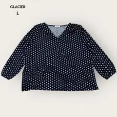 GLACIER 「グラシア」幾何柄 リラックス 上品 とろみブラウス Lサイズ