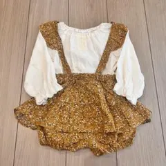 花柄 サロペット ロンパース マスタード