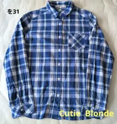 【Cutie Blonde】Lサイズ　ブルー白チェック柄　ブラウストップスのサムネイル