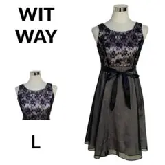 WITWAY ドレス ミディ レース 黒 ピンク L 10007