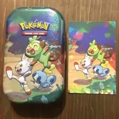 海外限定 ポケモン ミニ 缶 メッソン ヒバニー サルノリ 25周年 + カード
