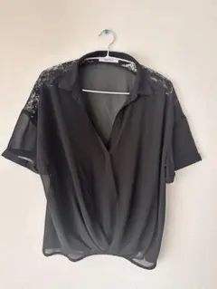 シフォン ブラック Vネック シャツ 半袖