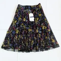 【新品】エムズグレイシー 花柄 チュールプリーツティアードスカート 黒