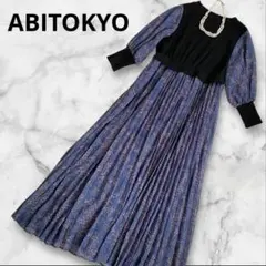 ABITOKYO シアー袖×花柄シフォンプリーツ切替ドッキングロングワンピース