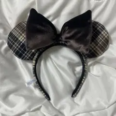 東京ディズニーリゾート　ミニーカチューシャ　茶色チェック柄 新作 ワンホン