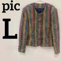 【pic】総柄ノーカラージャケット 日本製 11AR レディース