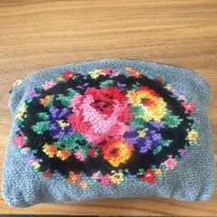 FEILER 花柄刺繍 ポーチ グレー