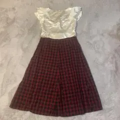 フラダンス衣装 フリルトップス 赤チェック スカート セット