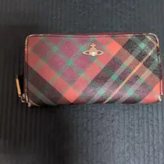 チェック柄レザー長財布