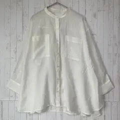 ●ミスティウーマン　バンドカラー　オーバーサイズ　シアーシャツ　オフホワイト　F