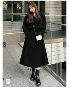 ウエストベルト付きロングコートブラック値下げ中