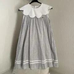 【美品】ノースリーブ ワンピース グレーとホワイトチェック　130cm