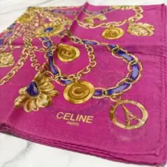 セリーヌ CELINE 大判 ハンカチ スカーフ ピンク ジュエリーのデザイン