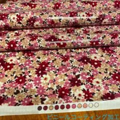 生地　ビニールコーティング　ピンク系　花柄　110㎝×50㎝ ※難有り