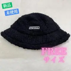 韓国 ボア バケットハット ロゴ レディース 帽子 ブラック