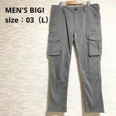 美品◆MEN'S BIGI カーゴパンツ ヘリンボーン柄 グレー L 1751のサムネイル