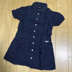 COMME CA ISM ネイビー ドット柄 半袖ワンピース 110A