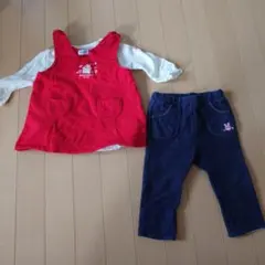 MIKIHOUSE 赤いジャンパースカートとパンツセット