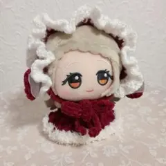 ちびぐるみ ぬい服 ヘッドドレス ワンピースセット 赤色 ワインレッド