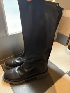 ブラックレザー ロングブーツ サイドファスナー