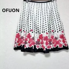 オフオン フレアスカート 白地ドット ピンク花柄