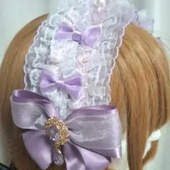 ハンドメイド　ヘッドドレス 　紫/白
