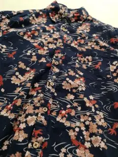 【処分前SALE】金魚と桜柄 半袖アロハシャツ