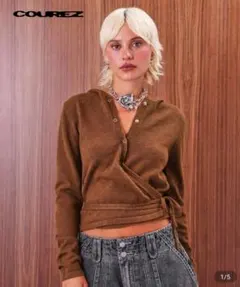 SHEIN COUREZ 非対称ニットフーディートップス Y2K