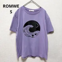 ロムウェ Tシャツ クルーネック 半袖 波 月 アート S 紫 カジュアル 旅行のサムネイル