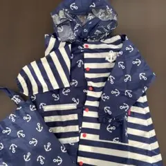 ストライプ アンカー柄 レインコート 130センチ
