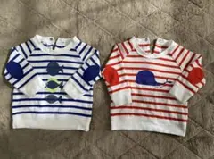 プチバトー　トレーナー2着セット 青と赤のストライプ67cm/6m