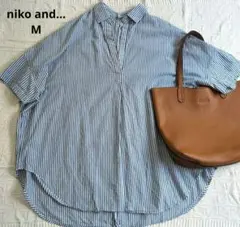 niko and... スキッパーストライプシャツ 半袖 ブルー М リネン 綿のサムネイル