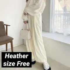 Heather サス付きハイウエストワイドパンツ アイボリー フリーサイズ