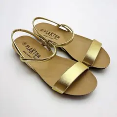 美品✨️プラクトン　ストラップサンダル　ゴールド　コルク　メタリック　サイズ３８のサムネイル