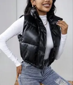SHEIN ダウンベスト ミニ丈 ブラック
