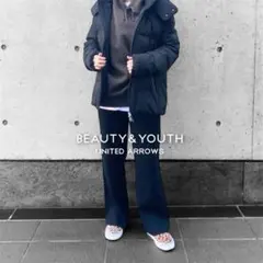 BEAUTY&YOUTH リブニット ストレートパンツ ウォッシャブル 黒 Ｆ