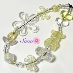 携帯ストラップ　ビーズストラップ　キーホルダー　韓国　クリア　フラワー　111