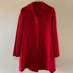 美品　ロングコート　フリーサイズ　レッド　ウール