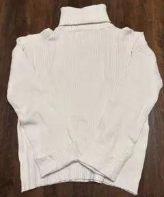 antiqua アンティカ 薄手ハイネックニット リブ カットソー 白 綿