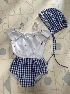 ストロベリー刺繍 ベビー水着と帽子セット