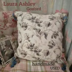 Laura Ashleyゴスフォード綿麻クッションカバーhandmadeUSED