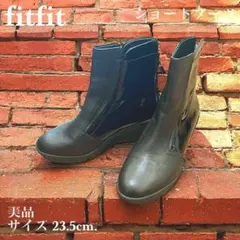 美品fitfit ショートブーツ 23.5cm 防滑 厚底 レザー×エナメル 黒