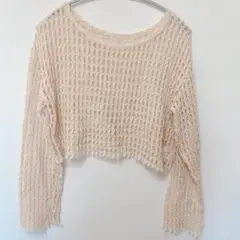 Lawgy ラウジー　透かし編みニット　メッシュ　トップス　編み上げ　ベージュ