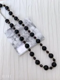 黒クリスタル ビーズ ロングネックレス