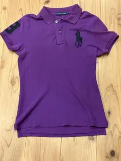 RALPH LAUREN】ビッグポニー 刺繍 ナンバリング ポロシャツ 黒紫