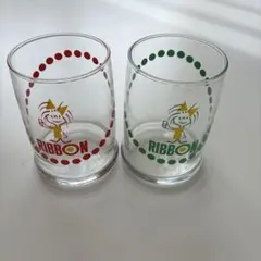 昭和レトロ　リボンデザイン ガラスコップ 2個セット