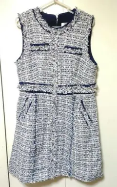 上品な青系❣️ツイードノースリーブワンピース　金糸使用